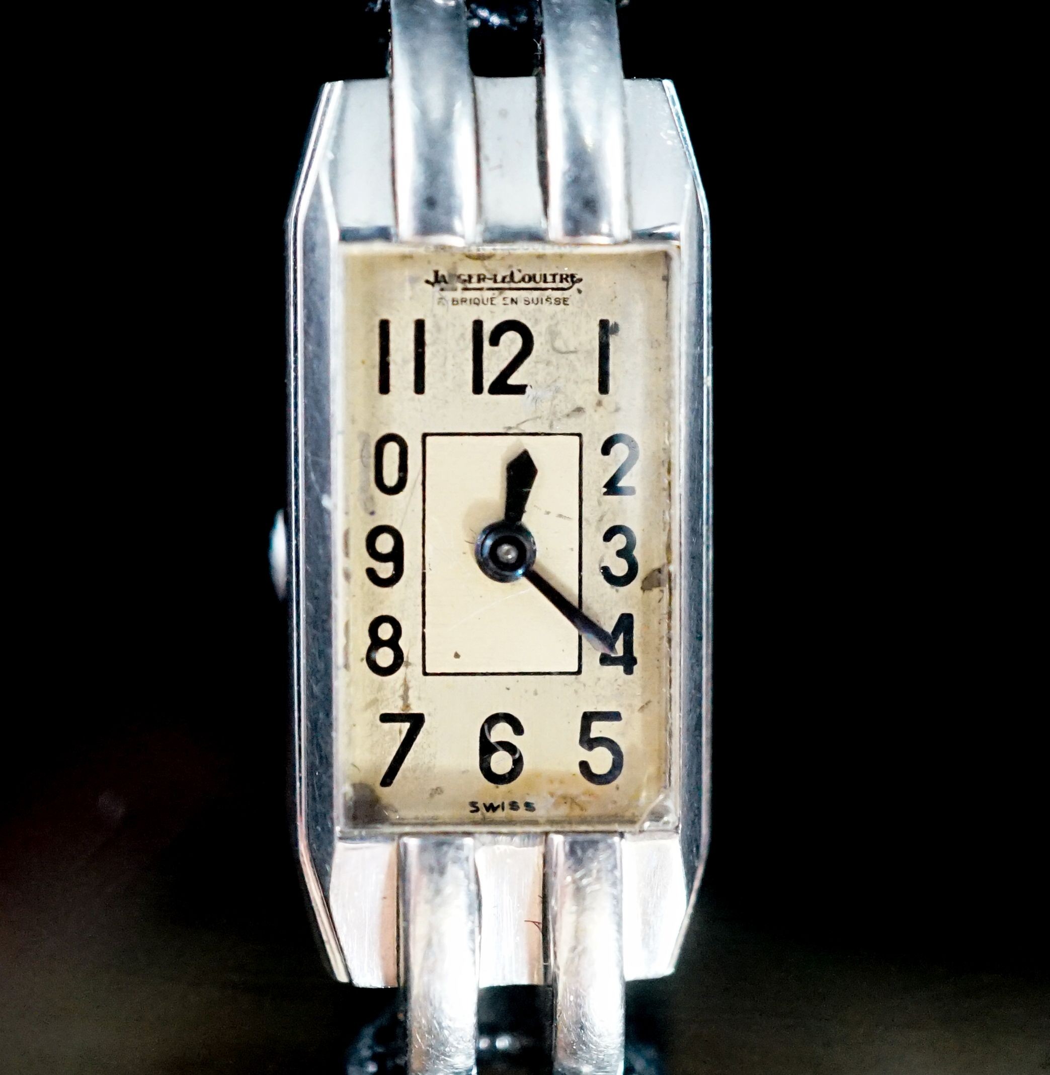 A lady's Jaeger Le Coultre Art Deco steel manual back wind wrist watch.